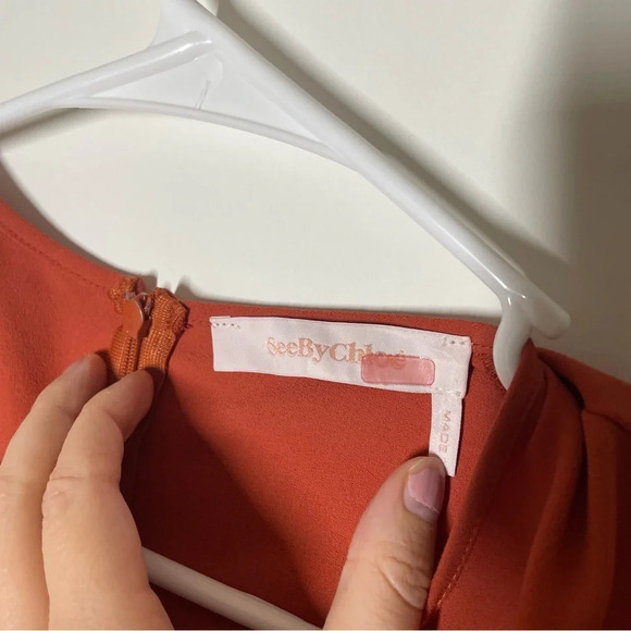 See By Chloé Peppery Red Keyhole Sleeve Dress Size US 4 French 36 - Picture 8 of 14